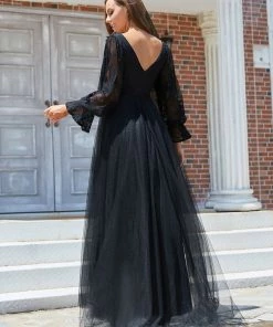 Ever-Pretty US Boho Chic Lantern Sleeve Sheer Black Tulle Wedding Dress SHOP BY STYLE