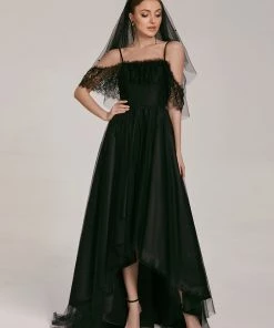 Ever-Pretty US Summer Dresses 2022 Cold Shoulder Lace High-Low Wedding Dress