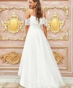 Ever-Pretty US Summer Dresses 2022 Cold Shoulder Lace High-Low Wedding Dress
