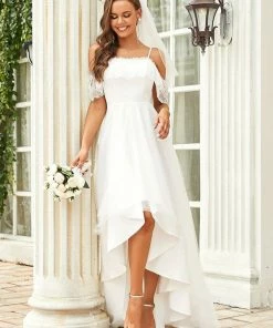 Ever-Pretty US Custom Size Spaghetti Strap Lace High-Low Wedding Dress