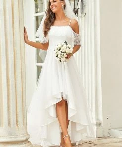 Ever-Pretty US Custom Size Spaghetti Strap Lace High-Low Wedding Dress