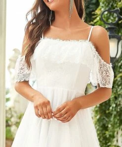 Ever-Pretty US Custom Size Spaghetti Strap Lace High-Low Wedding Dress