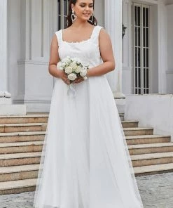 Ever-Pretty US Summer Dresses 2022 Plus Size Sleeveless Floral Applique A-Line Wedding Dress