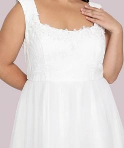 Ever-Pretty US Summer Dresses 2022 Plus Size Sleeveless Floral Applique A-Line Wedding Dress