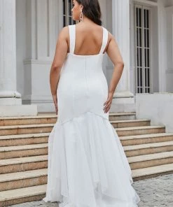 Ever-Pretty US Plus Size Deep V-Neck Bodycon Mermaid Wedding Dress Summer Dresses 2022