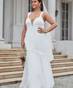 Ever-Pretty US Plus Size Deep V-Neck Bodycon Mermaid Wedding Dress Summer Dresses 2022