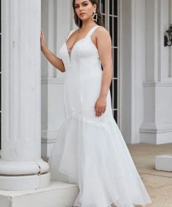 Ever-Pretty US Plus Size Deep V-Neck Bodycon Mermaid Wedding Dress Summer Dresses 2022