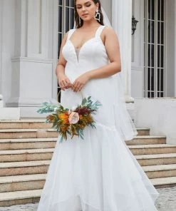 Ever-Pretty US Plus Size Deep V-Neck Bodycon Mermaid Wedding Dress Summer Dresses 2022