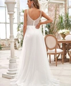 Ever-Pretty US Tulle A-Line Spaghetti Strap Sheer Simple Wedding Dress