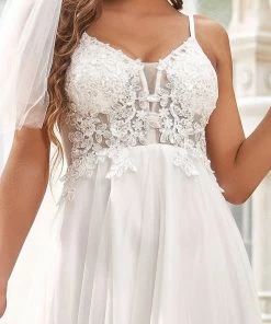 Ever-Pretty US Tulle A-Line Spaghetti Strap Sheer Simple Wedding Dress