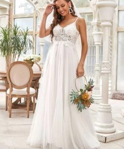 Ever-Pretty US Tulle A-Line Spaghetti Strap Sheer Simple Wedding Dress