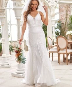 Ever-Pretty US Summer Dresses 2022 Lace Spaghetti Strap Bodycon Fishtail Dress