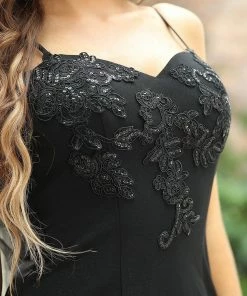 Ever-Pretty US Custom Size Embroidered Sequin Spaghetti Strap Tulle Mermaid Black Wedding Dress Summer Dresses 2022