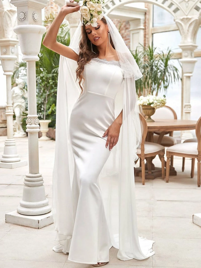 Ever-Pretty US Strapless Lace Caped Bodycon Wedding Dress 4 Ever-Pretty US Strapless Lace Caped Bodycon Wedding Dress