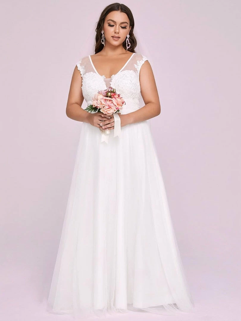 Ever-Pretty US Plus Size Sleeveless V-Neck Tulle Simple Wedding Dress 5 Ever-Pretty US Plus Size Sleeveless V-Neck Tulle Simple Wedding Dress