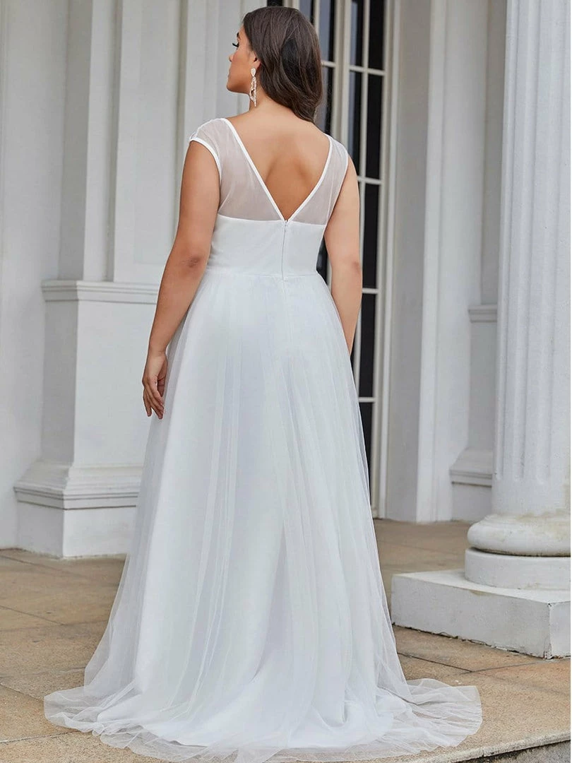 Ever-Pretty US Plus Size Sleeveless V-Neck Tulle Simple Wedding Dress 2 Ever-Pretty US Plus Size Sleeveless V-Neck Tulle Simple Wedding Dress