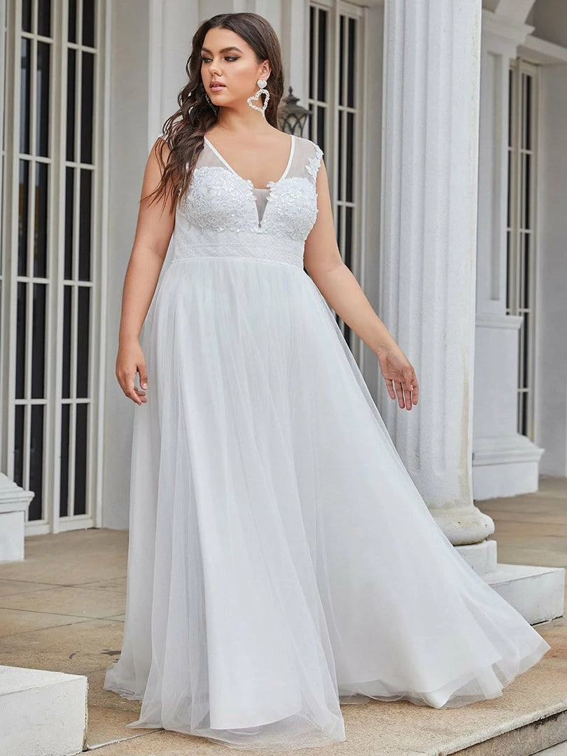 Ever-Pretty US Plus Size Sleeveless V-Neck Tulle Simple Wedding Dress 4 Ever-Pretty US Plus Size Sleeveless V-Neck Tulle Simple Wedding Dress