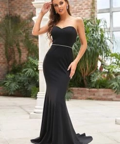 Ever-Pretty US Sweetheart Strapless Bodycon Fishtail Black Wedding Dress Summer Dresses 2022