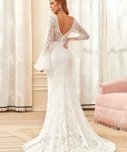 Ever-Pretty US Summer Dresses 2022 Sweetheart Long Bell Sleeve Mermaid Wedding Dress