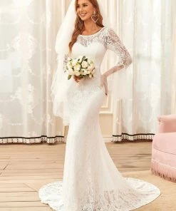 Ever-Pretty US Summer Dresses 2022 Sweetheart Long Bell Sleeve Mermaid Wedding Dress