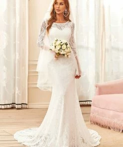 Ever-Pretty US Custom Size Sweetheart Long Sleeve Lace Mermaid Wedding Dress Mermaid Dresses