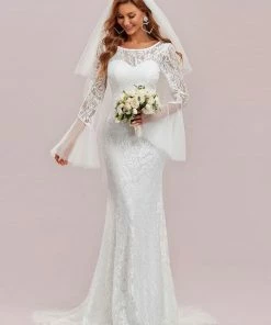 Ever-Pretty US Summer Dresses 2022 Sweetheart Long Bell Sleeve Mermaid Wedding Dress