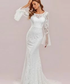 Ever-Pretty US Summer Dresses 2022 Sweetheart Long Bell Sleeve Mermaid Wedding Dress