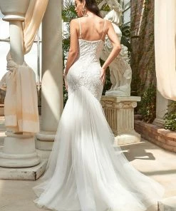 Ever-Pretty US Summer Dresses 2022 Custom Size Floral Spaghetti Strap Lace Backless Long Mermaid Wedding Dress