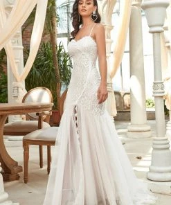 Ever-Pretty US Summer Dresses 2022 Custom Size Floral Spaghetti Strap Lace Backless Long Mermaid Wedding Dress
