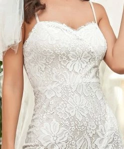 Ever-Pretty US Summer Dresses 2022 Custom Size Floral Spaghetti Strap Lace Backless Long Mermaid Wedding Dress