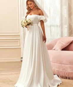 Ever-Pretty US Belted Off-Shoulder Sweetheart Ball Gown Wedding Dress