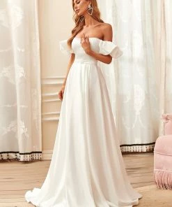 Ever-Pretty US Belted Off-Shoulder Sweetheart Ball Gown Wedding Dress