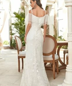 Ever-Pretty US Summer Dresses 2022 Vintage Polka Dot Cold Shoulder Wedding Dress