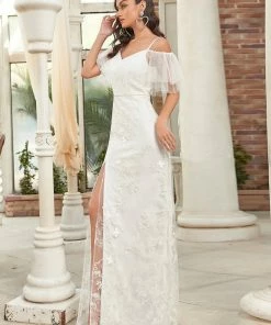 Ever-Pretty US Summer Dresses 2022 Vintage Polka Dot Cold Shoulder Wedding Dress