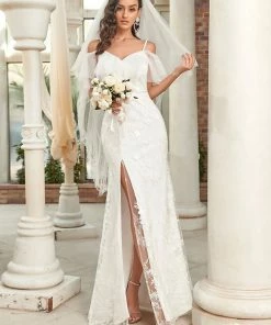 Ever-Pretty US Summer Dresses 2022 Vintage Polka Dot Cold Shoulder Wedding Dress