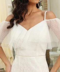 Ever-Pretty US Summer Dresses 2022 Vintage Polka Dot Cold Shoulder Wedding Dress