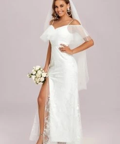 Ever-Pretty US Summer Dresses 2022 Vintage Polka Dot Cold Shoulder Wedding Dress