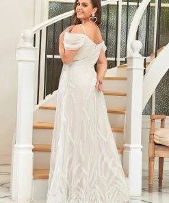Ever-Pretty US SHOP BY STYLE Plus Size White Cold Shoulder Maxi Wedding Dresses