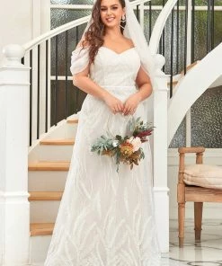 Ever-Pretty US Custom Size Embroidered Spaghetti Strap Sweetheart Plus Size Wedding Dress Summer Dresses 2022