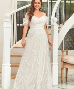 Ever-Pretty US Custom Size Embroidered Spaghetti Strap Sweetheart Plus Size Wedding Dress Summer Dresses 2022