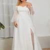Ever-Pretty US Plus Size Lace Bell Sleeve Long Simple Wedding Dress Summer Dresses 2022