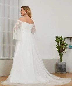 Ever-Pretty US Plus Size Lace Bell Sleeve Long Simple Wedding Dress Summer Dresses 2022