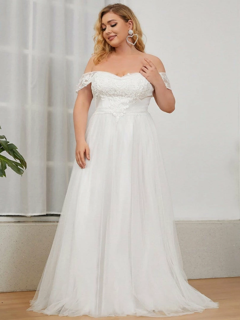 Ever-Pretty US Summer Dresses 2022 Plus Size Off-Shoulder Vintage Lace A-Line Wedding Dress 1 Ever-Pretty US Summer Dresses 2022 Plus Size Off-Shoulder Vintage Lace A-Line Wedding Dress