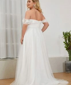 Ever-Pretty US Summer Dresses 2022 Plus Size Off-Shoulder Vintage Lace A-Line Wedding Dress
