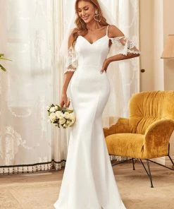 Ever-Pretty US Bodycon Sheer Lace Cold Shoulder Fishtail Wedding Dress