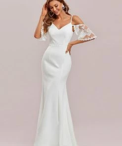 Ever-Pretty US Bodycon Sheer Lace Cold Shoulder Fishtail Wedding Dress