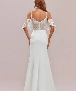 Ever-Pretty US Bodycon Sheer Lace Cold Shoulder Fishtail Wedding Dress