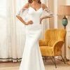 Ever-Pretty US Bodycon Sheer Lace Cold Shoulder Fishtail Wedding Dress