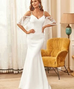 Ever-Pretty US Bodycon Sheer Lace Cold Shoulder Fishtail Wedding Dress
