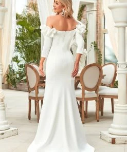 Ever-Pretty US Ruffled Long Sleeve Mermaid Bodycon Wedding Dress